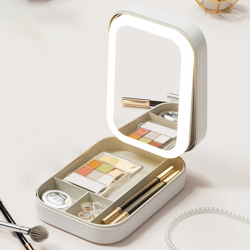 GlamBox: Portable Makeup Organizer with LED Mirror